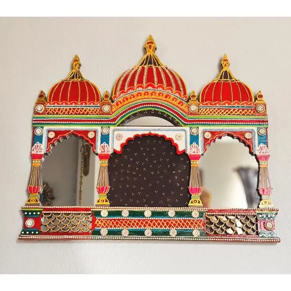 Handcrafted Royal Arch Mirror – Vibrant Indian Craft Décor - Picture 1 of 13